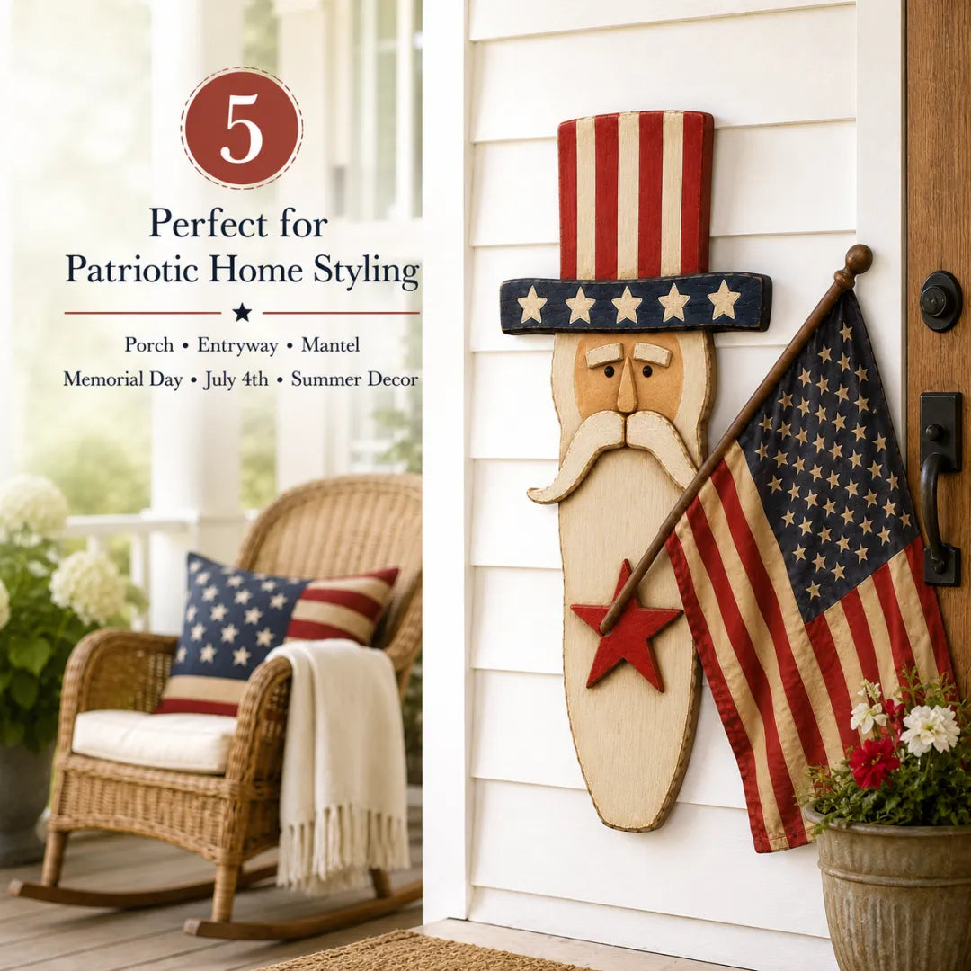 Vintage Uncle Sam Patriotic Wall Hanging with Flag