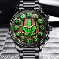 Custom Leaf Design Watch – Personalized Name and Nature Charm