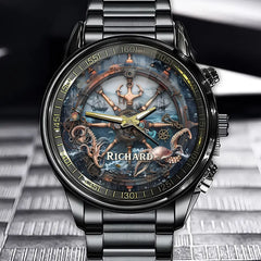 Personalized Steampunk Helm Watch – Custom Name Design with Nautical Flair