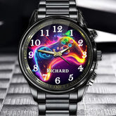 Personalized Vibrant Gamer Watch - Customize This Neon Watch Face with Your Name