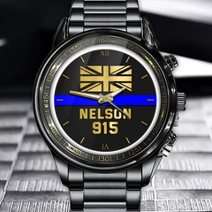 Personalized UK Police Blue Line Custom Name & ID Watch