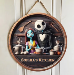 Personalized Wooden Kitchen Sign - Spooky Couple Theme with Your Name