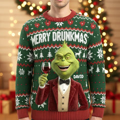 Personalized Ugly Christmas Sweater Shirt – Add Your Name, Green Character Style