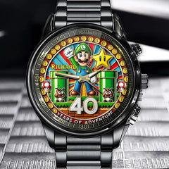Personalized Retro Adventure Game Watch - Nostalgic Classic Game Elements Design with Custom Name Option