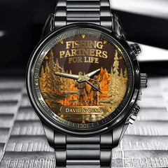 Personalized Fishing Companion Watch - Woodland & Lake Scene Design with Custom Name