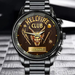 Personalized Hellfire Club Demon Watch - Dice, Swords & Star Accented Dial And Custom Name