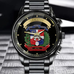 Personalized Dominican Republic National Emblem Watch - "DIOS. PATRIA. LIBERTAD" & Laurel Wreath Detailed Design with Custom Name