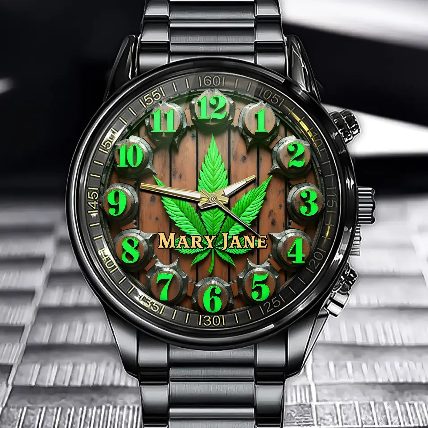 Custom Leaf Design Watch – Personalized Name and Nature Charm