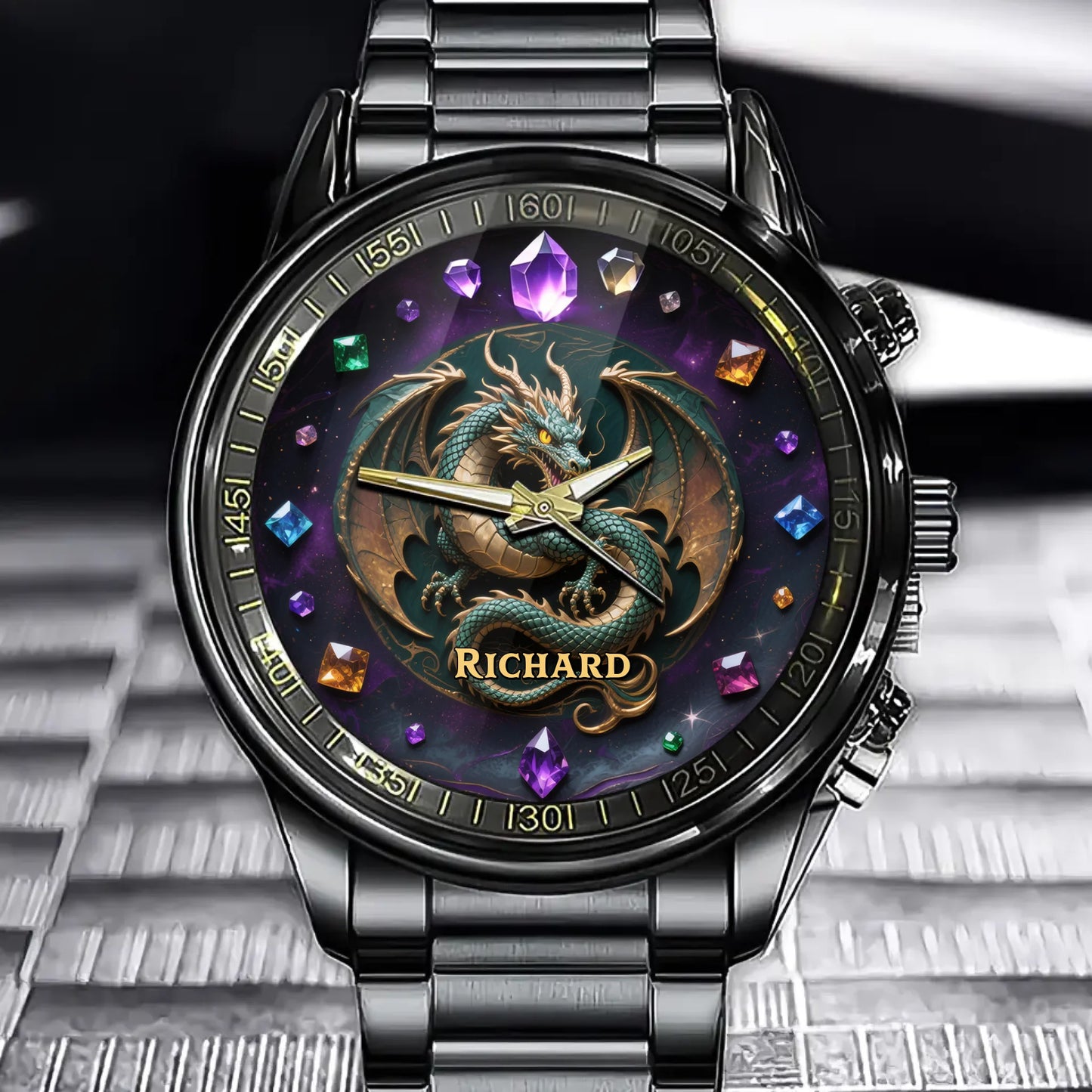 Personalized Dragon Treasure Watch - Your Name on This Magical Gem Design