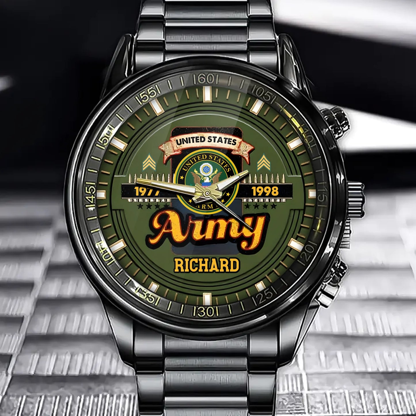 Personalized US Military Veteran Custom Branch-Rank And Name Watch