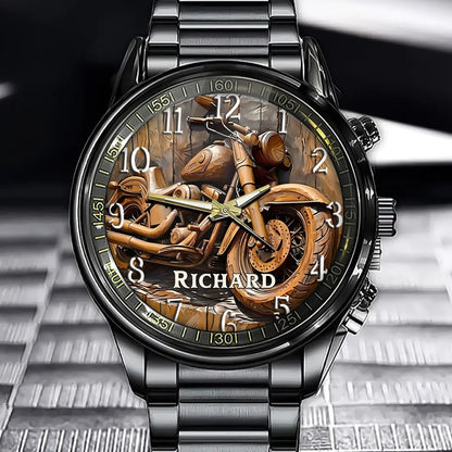 Personalized Woodgrain Vintage Cruiser Motorcycle Watch