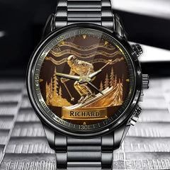 Personalized Skiing Legend Gold Watch – Custom Name Mountain Adventure Edition