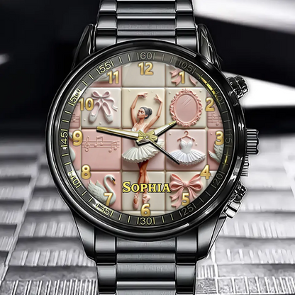 Personalized Dance Lover's Watch - Custom Ballet-Inspired Design with Elegant Ballerina Art
