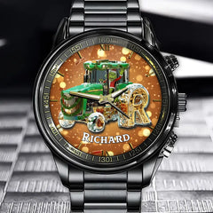 Personalized Christmas Tractor Watch - Custom Festive Green Tractor & Monogram Design for Farm & Holiday Enthusiasts
