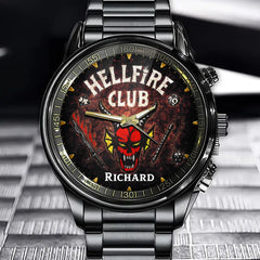 Personalized Hellfire Club Watch with Custom Name and Bold Demon Graphics