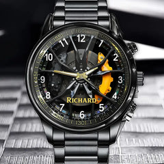 Personalized Car Wheel & Brake Watch - Automotive Themed Dial with Custom Name Option