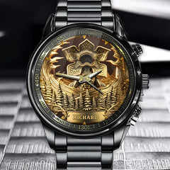 Personalized Floral & Wild Beast Watch - Ornate Golden Floral & Woodland Carved