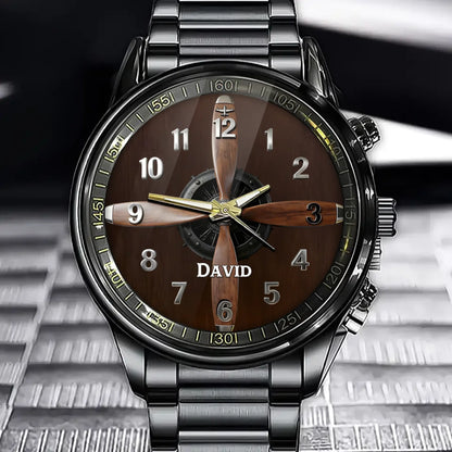 Personalized Airplane Theme Watch - Propeller Design with Custom Name Personalization