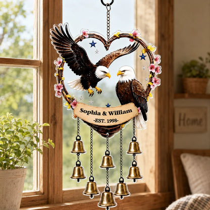 Custom Bald Eagle Wind Chime – Personalized Names & Year Anniversary Gift for Couples