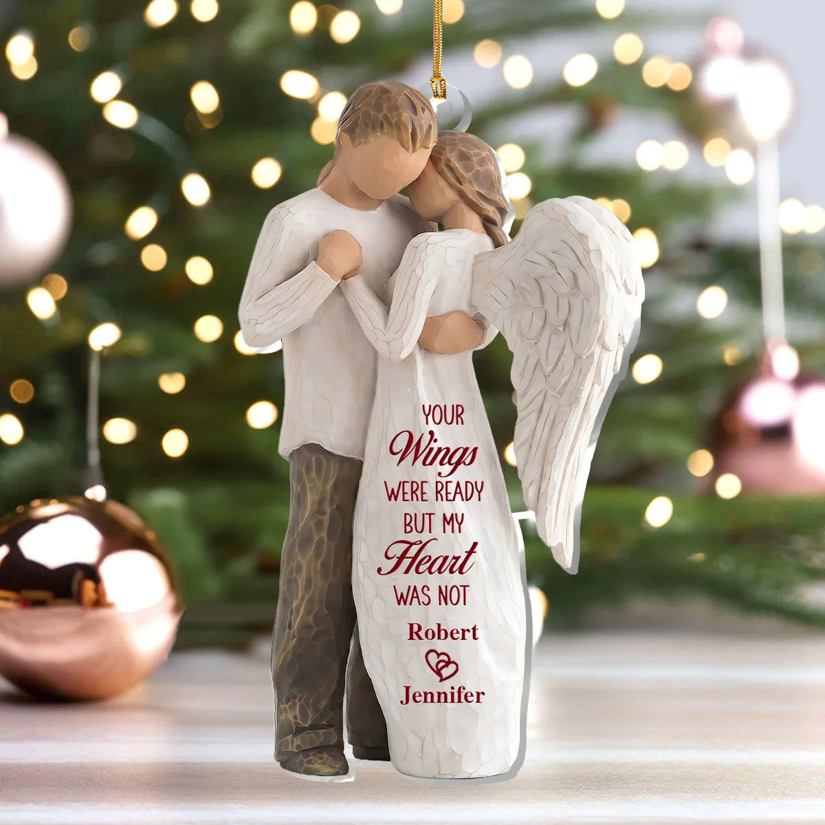 Custom Memorial Couple Acrylic Ornament - Personalized Gifts For Loss Of Husband Or Wife - Your Wings Were Ready