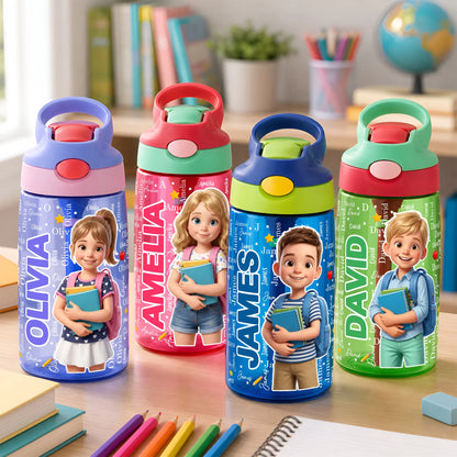 Custom Cartoon Water Bottle - Personalized Photo & Name Gifts For Kids - Made Just Like Them