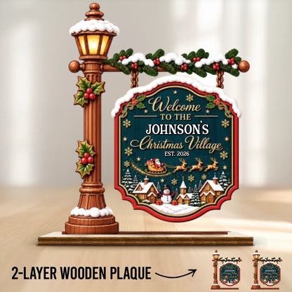 Custom Name Christmas Village Gifts - Personalized 2-Layered Wooden Plaque With Flat Stand