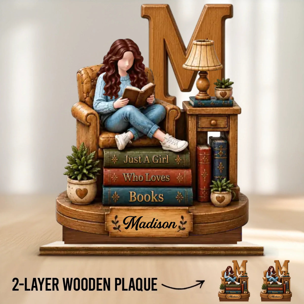 Personalized 2-Layered Wooden Plaque - Gift For Book Lovers - Born To Read Books