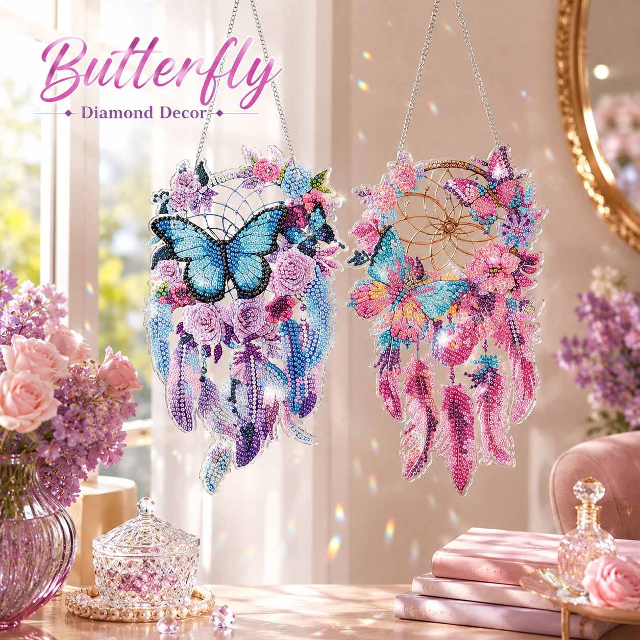 🦋DIY Crystal Dreamcatcher Suncatcher Kit - Sparkling Butterfly & Floral Hanging Window Decor