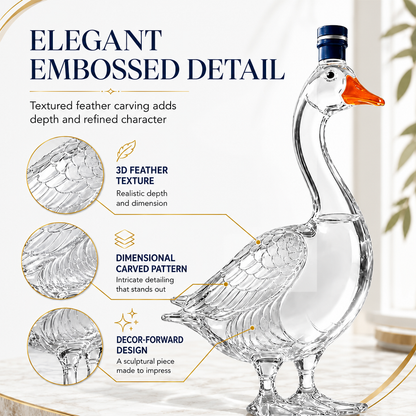 3D Sculpted Goose Glass Decanter - Elegant Liquor & Whiskey Bottle For Bar, Home Decor